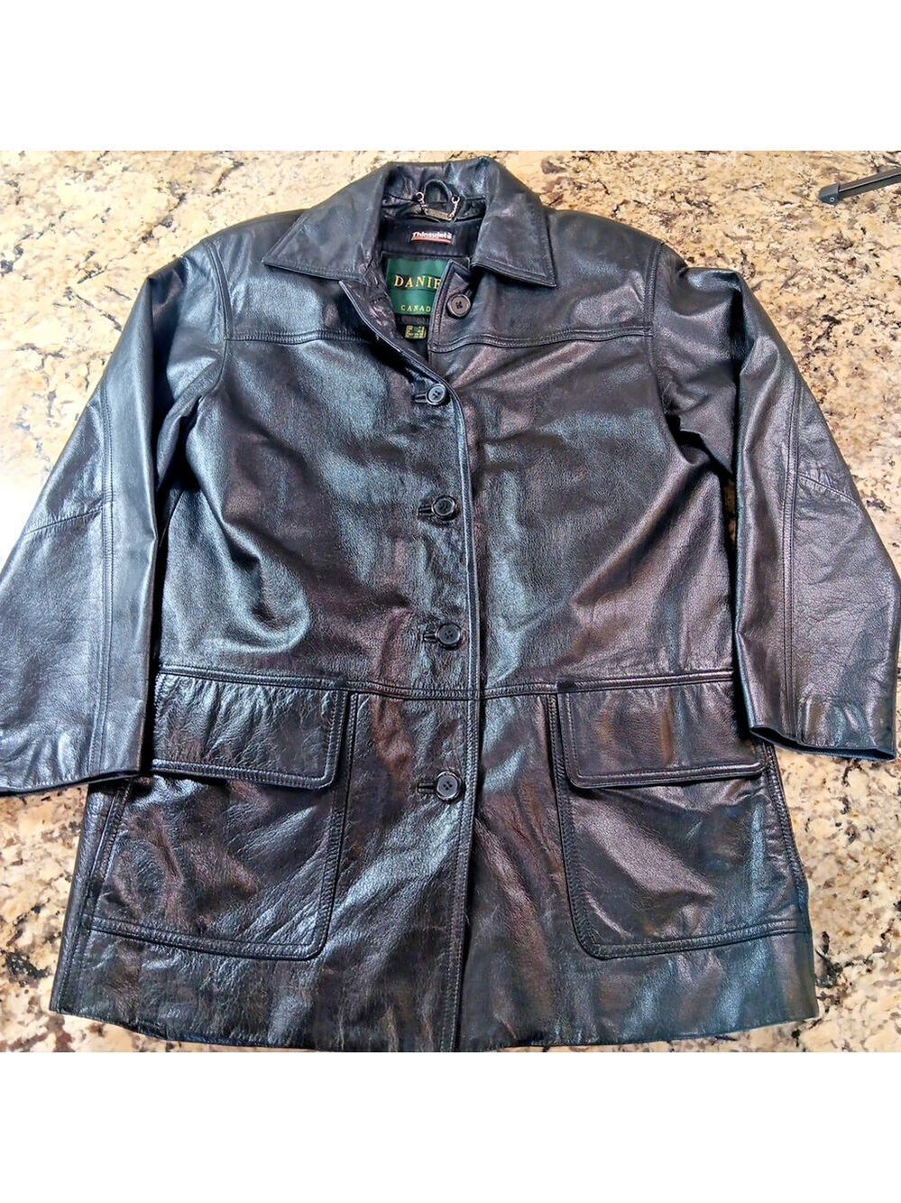 Small 4-6 Danier Leather Y2K Womens Black Leather Jacket Thinsulate 2001 Design